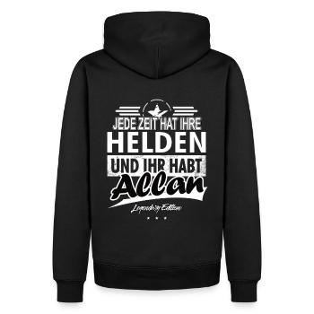 Jede Zeit hat Ihre Helden Ihr habt Allan - Männer Premium Bio Hoodie - Schwarz - Hinten - Nico (187cm)