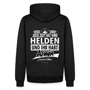 Jede Zeit hat Ihre Helden Ihr habt Armin - Männer Premium Bio Hoodie - Schwarz - Hinten - Nico (187cm)