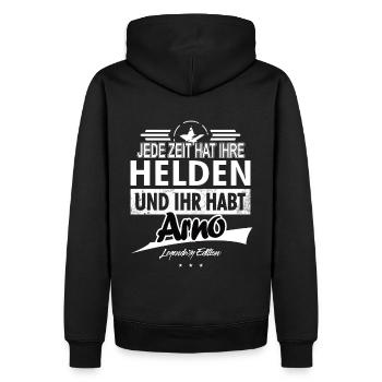Jede Zeit hat Ihre Helden Ihr habt Arno - Männer Premium Bio Hoodie - Schwarz - Hinten - Nico (187cm)