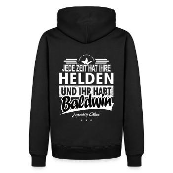Jede Zeit hat Ihre Helden ihr habt Baldwin - Männer Premium Bio Hoodie - Schwarz - Hinten - Nico (187cm)