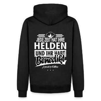 Jede Zeit hat Ihre Helden ihr habt Benedikt - Männer Premium Bio Hoodie - Schwarz - Hinten - Nico (187cm)