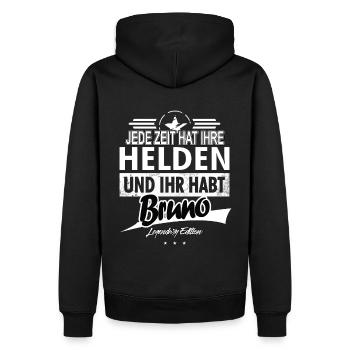 Jede Zeit hat Ihre Helden ihr habt Bruno - Männer Premium Bio Hoodie - Schwarz - Hinten - Nico (187cm)