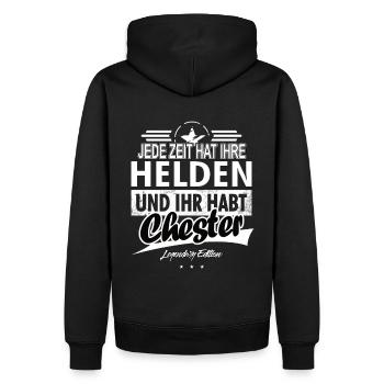 Jede Zeit hat Ihre Helden ihr habt Chester - Männer Premium Bio Hoodie - Schwarz - Hinten - Nico (187cm)