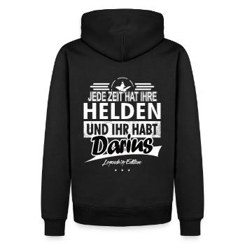 Jede Zeit hat Ihre Helden Ihr habt Darius - Männer Premium Bio Hoodie - Schwarz - Hinten - Nico (187cm)