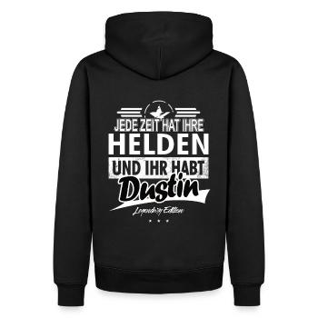 Jede Zeit hat Ihre Helden Ihr habt Dustin - Männer Premium Bio Hoodie - Schwarz - Hinten - Nico (187cm)