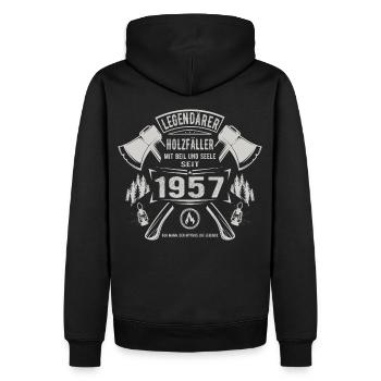 Legendärer Holzfäller Geboren 1957 Geschenk - Männer Premium Bio Hoodie - Schwarz - Hinten - Nico (187cm)