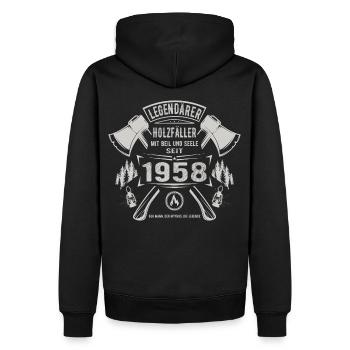 Legendärer Holzfäller Geboren 1958 Geschenk - Männer Premium Bio Hoodie - Schwarz - Hinten - Nico (187cm)