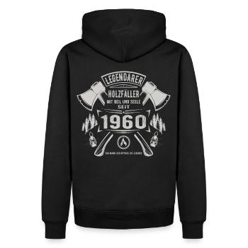 Legendärer Holzfäller Geboren 1960 Geschenk - Männer Premium Bio Hoodie - Schwarz - Hinten - Nico (187cm)