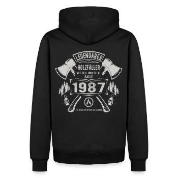 Legendärer Holzfäller Geboren 1987 Geschenk - Männer Premium Bio Hoodie - Schwarz - Hinten - Nico (187cm)