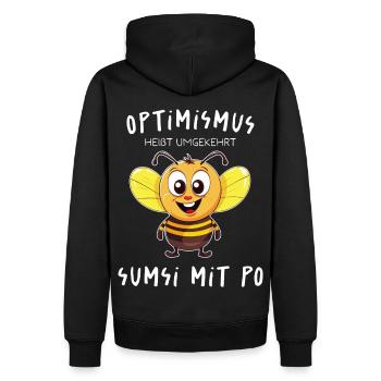 Optimismus = Sumsi mit Po - hell - Männer Premium Bio Hoodie - Schwarz - Hinten - Nico (187cm)
