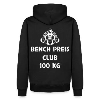 BENCH PRESS CLUB 100 KG - Männer Premium Bio Hoodie - Schwarz - Hinten - Nico (187cm)