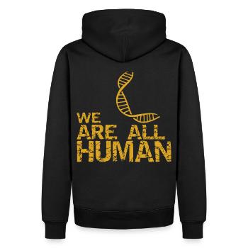 we are all human - dna - Men’s Premium Organic Hoodie - black - Back - Nico (187cm)