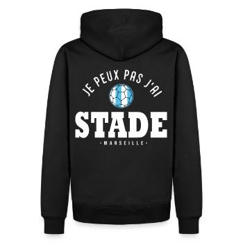 J'peux pas j'ai stade foot football OM Marseille - Sweat à capuche Premium bio Homme - noir - Dos - Nico (187cm)