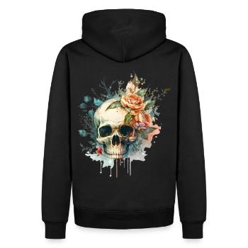 Totenkopf mit Blumen - Skull Dia De Los Muertos - Männer Premium Bio Hoodie - Schwarz - Hinten - Nico (187cm)