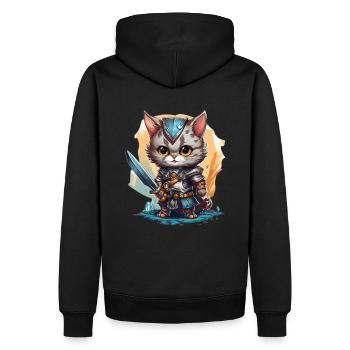 Chat en équipement de chevalier avec épée longue, AI Gen - Sweat à capuche Premium bio Homme - noir - Dos - Nico (187cm)
