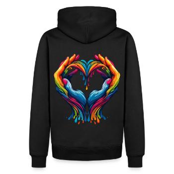 Regenbogen-Herz Hände –für Vielfalt und Liebe - Männer Premium Bio Hoodie - Schwarz - Hinten - Nico (187cm)