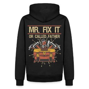 Mr Fix it - Men’s Premium Organic Hoodie - black - Back - Nico (187cm)