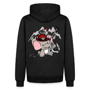 Tiroler Elefant Bergsteiger klettern Maus Alpen - Männer Premium Bio Hoodie - Schwarz - Hinten - Nico (187cm)