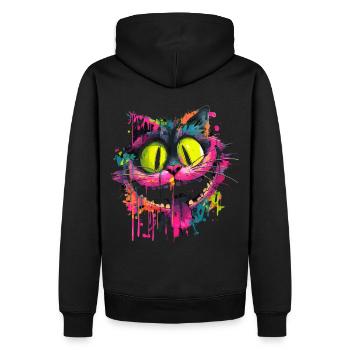 Bunte Psychedelische Grinsekatze Street Art Style - Männer Premium Bio Hoodie - Schwarz - Hinten - Nico (187cm)