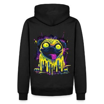 Trippy Psychedelischer Mops Bunter Graffiti Style - Männer Premium Bio Hoodie - Schwarz - Hinten - Nico (187cm)