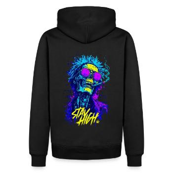 Stay High Skull – Zombie néon psychédélique - Sweat à capuche Premium bio Homme - noir - Dos - Nico (187cm)