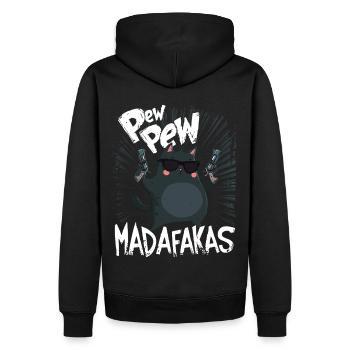 Pew Pew Madafakas Drôle de chat avec dicton - Sweat à capuche Premium bio Homme - noir - Dos - Nico (187cm)