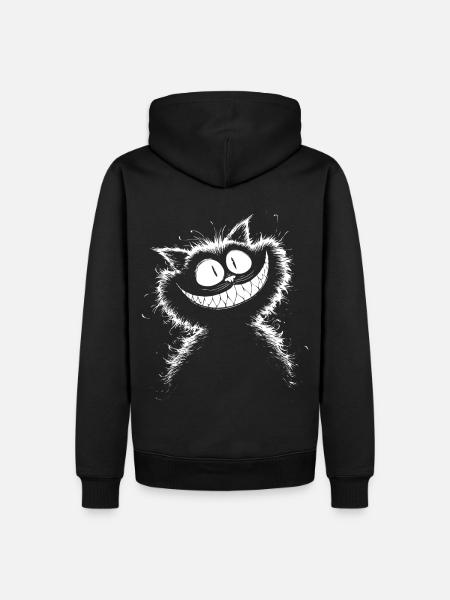 Schwarz-Weiß Grinsekatze – düster flauschig wild - Männer Premium Bio Hoodie - Schwarz