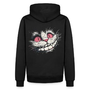 Verrücktes Grinsekatzen-Gesicht – Dark Art Style - Männer Premium Bio Hoodie - Schwarz - Hinten - Nico (187cm)