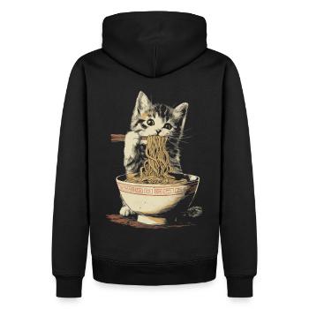 Chat mignon mangeant des ramen - conception de nouilles amusante - Sweat à capuche Premium bio Homme - noir - Dos - Nico (187cm)