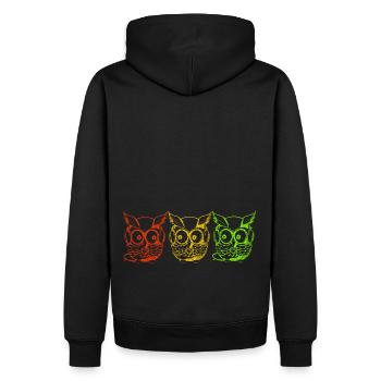 Hiboux jaune vert rouge - Sweat à capuche Premium bio Homme - noir - Dos - Nico (187cm)