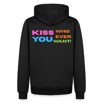 Pride / CSD / LGBTQ+ Design "Kiss" - Männer Premium Bio Hoodie - Schwarz - Hinten - Nico (187cm)