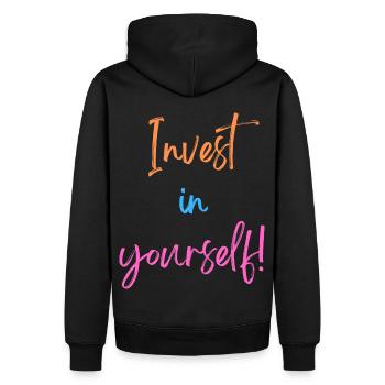 KDFA I Invest in yourself! - Männer Premium Bio Hoodie - Schwarz - Hinten - Nico (187cm)