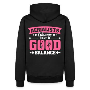 Aerial Silk / Aerial Yoga / Luftakrobatik Designs - Männer Premium Bio Hoodie - Schwarz - Hinten - Nico (187cm)