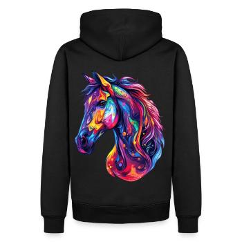 Ein psychedelischer Pferdekopf - Männer Premium Bio Hoodie - Schwarz - Hinten - Nico (187cm)