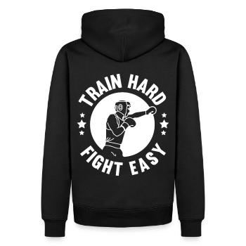 Train Hard Fight Easy Boxen - Männer Premium Bio Hoodie - Schwarz - Hinten - Nico (187cm)