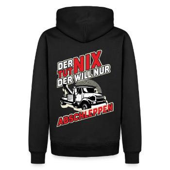 Abschlepper Abschleppauto Geschenk Abschleppwagen - Männer Premium Bio Hoodie - Schwarz - Hinten - Nico (187cm)