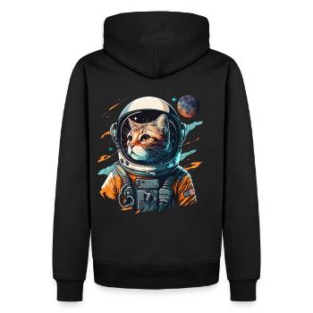 Katze im Raumanzug im Weltall. Mietze Haustier - Männer Premium Bio Hoodie - Schwarz - Hinten - Nico (187cm)