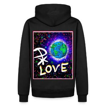 Jesus Liebe Pax Christus Planet Erde - Männer Premium Bio Hoodie - Schwarz - Hinten - Nico (187cm)