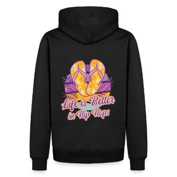 Life is better in flip flops, summer holidays, sun - Men’s Premium Organic Hoodie - black - Back - Nico (187cm)