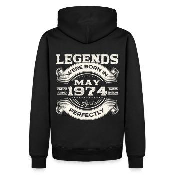 49e anniversaire Homme May né en 1974 Légendaire - Sweat à capuche Premium bio Homme - noir - Dos - Nico (187cm)