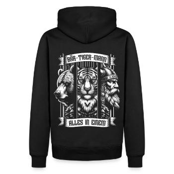 Bärtigermann Bär Tiger Mann Geschenk Bart - Männer Premium Bio Hoodie - Schwarz - Hinten - Nico (187cm)