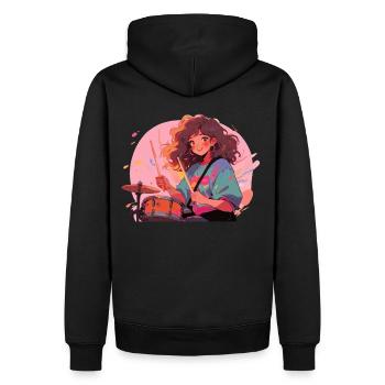"Jiuchi on Drums" - Manga-Motiv Schlagzeug - Männer Premium Bio Hoodie - Schwarz - Hinten - Nico (187cm)
