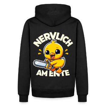 Stress Gestresst Nerven Arbeit Geschenk Spruch - Männer Premium Bio Hoodie - Schwarz - Hinten - Nico (187cm)
