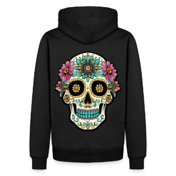 Tag der Toten Sugar Skull, Flippin Sweet Gear - Männer Premium Bio Hoodie - Schwarz - Hinten - Nico (187cm)