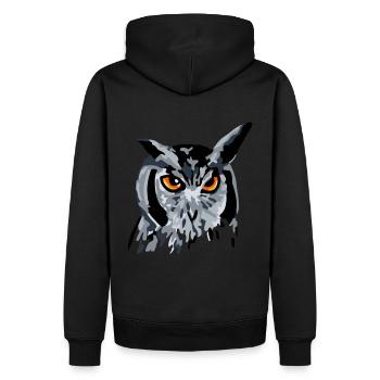Uhu Eule Kauz Nachtvogel - Symbol für Weisheit - Männer Premium Bio Hoodie - Schwarz - Hinten - Nico (187cm)