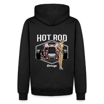 Hot Rod Garage Girl - Männer Premium Bio Hoodie - Schwarz - Hinten - Nico (187cm)
