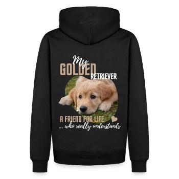 Golden-Retriever, lustiger Spruch - Männer Premium Bio Hoodie - Schwarz - Hinten - Nico (187cm)