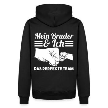 Bruder und ich das perfekte Team - Männer Premium Bio Hoodie - Schwarz - Hinten - Nico (187cm)