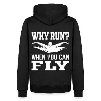 Warum laufen, wenn man fliegen kann? Schwimmen - Männer Premium Bio Hoodie - Schwarz - Hinten - Nico (187cm)