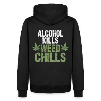 L’alcool tue les frissons du cannabis - Sweat à capuche Premium bio Homme - noir - Dos - Nico (187cm)